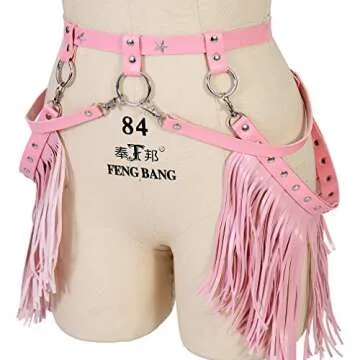 BYDHSS Woman Body Harness Adjustable Dance Clothing Accessories Leg Waist Tassel Gothic Punk Belt (Pink)