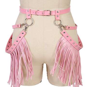BYDHSS Woman Body Harness Adjustable Dance Clothing Accessories Leg Waist Tassel Gothic Punk Belt (Pink)