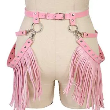 BYDHSS Woman Body Harness Adjustable Dance Clothing Accessories Leg Waist Tassel Gothic Punk Belt (Pink)