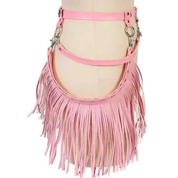 BYDHSS Woman Body Harness Adjustable Dance Clothing Accessories Leg Waist Tassel Gothic Punk Belt (Pink)
