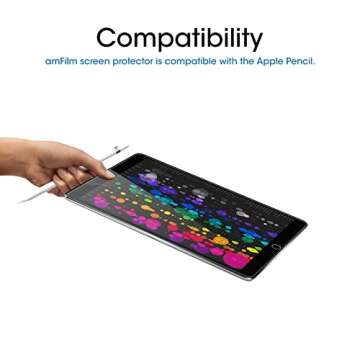 amFilm Glass Screen Protector for iPad Air 3, iPad Pro 10.5" (2017), Apple Pencil Compatible, Tempered Glass, 2 Pack