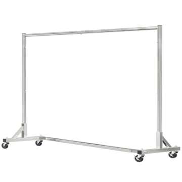 Simple Trending Industrial Grade Z Base 70in extra long Clothes Garment Rack, Commercial Grade Rolling Clothing Rack, Heavy Duty 600lb Load with Wheels, Chrome