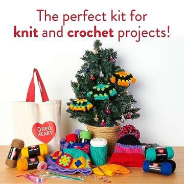 Red Heart Super Saver Yarn Stitchers Kit, 12 Balls, 1 Tote Bag, 1 Knitting Needle, 1 Crochet Hook, 1 Measuring Tape, 1 Knit Counter