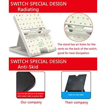 Busjoy Stand for Nintendo Switch, Steam Deck, Switch OLED, Switch Lite, Cute Game Theme for Animal Crossing, Angle Adjustable Holder, Portable Foldable Non-Slip Bracket-White