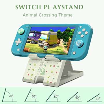 Busjoy Stand for Nintendo Switch, Steam Deck, Switch OLED, Switch Lite, Cute Game Theme for Animal Crossing, Angle Adjustable Holder, Portable Foldable Non-Slip Bracket-White