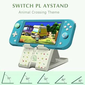 Busjoy Stand for Nintendo Switch, Steam Deck, Switch OLED, Switch Lite, Cute Game Theme for Animal Crossing, Angle Adjustable Holder, Portable Foldable Non-Slip Bracket-White