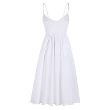 Angashion Women's Dresses-Summer Floral Bohemian Spaghetti Strap Button Down Swing Midi Dress White 1 L