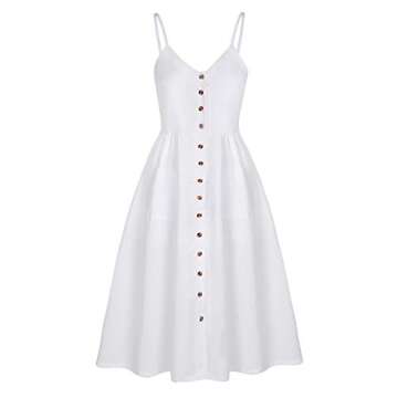 Angashion Women's Dresses-Summer Floral Bohemian Spaghetti Strap Button Down Swing Midi Dress White 1 L