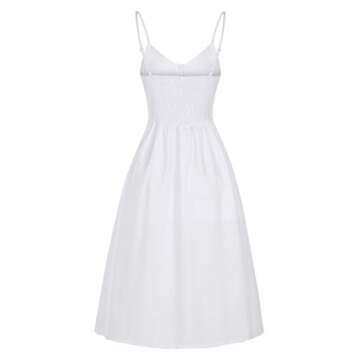 Angashion Women's Dresses-Summer Floral Bohemian Spaghetti Strap Button Down Swing Midi Dress White 1 L