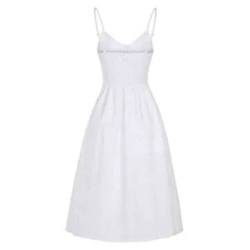 Angashion Women's Dresses-Summer Floral Bohemian Spaghetti Strap Button Down Swing Midi Dress White 1 L