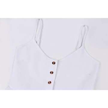 Angashion Women's Dresses-Summer Floral Bohemian Spaghetti Strap Button Down Swing Midi Dress White 1 L