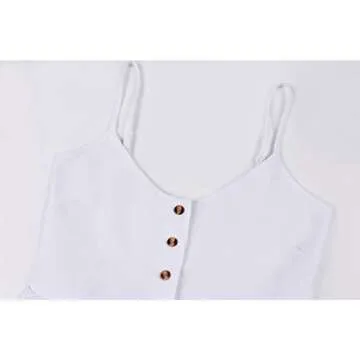 Angashion Women's Dresses-Summer Floral Bohemian Spaghetti Strap Button Down Swing Midi Dress White 1 L