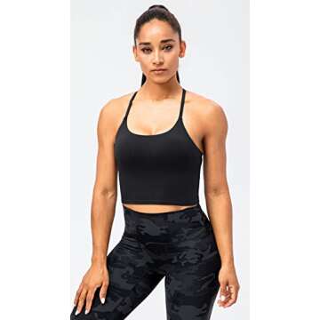 Lavento Women's Longline Sports Bras Y-Back Yoga Crop Tank Top with Built in Bra (Black, 8)