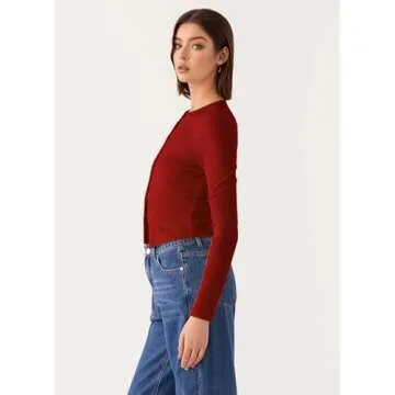 FIGKICKSEN Ribbed Long Sleeve Tops for Women Button Up Fall Going Out Button Down Open Front Slim Fit Casual Shirts Top