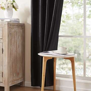 PRIMROSE Black Curtains 108 inch for Living Room Velvet Blackout Rod Pocket Window Drapes Treatment Semi Room Darkening Decor Curtains for Bedroom Set of 2 Panels