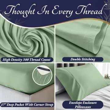 DECOLURE 100% Organic Viscose Derived from Bamboo Sheets Cal King Size 4pcs - Ultra Soft & Luxuriously Cooling, 17" Deep Pocket,Double Stitching,Perfect for Hot Sleepers - King Bed Sheets (Sage Green)
