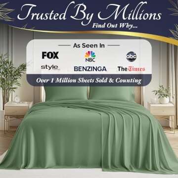 DECOLURE 100% Organic Viscose Derived from Bamboo Sheets Cal King Size 4pcs - Ultra Soft & Luxuriously Cooling, 17" Deep Pocket,Double Stitching,Perfect for Hot Sleepers - King Bed Sheets (Sage Green)