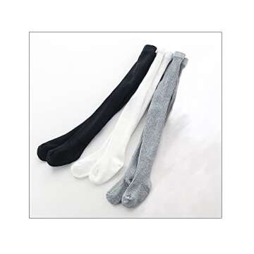 CECORC Baby Tights – Thick Toddlers Girl Leggings–Seamless Cable Knit Cotton Stockings – Infants Pantyhose 3 Pack, 12-24 Months, White+Black+Grey