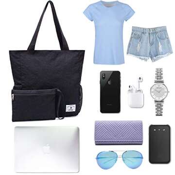 ETidy Large Capacity Foldable Tote Bag With Zipper Water-resistant Sandproof Women Beach Bag Handbag...