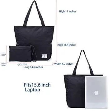 ETidy Large Capacity Foldable Tote Bag With Zipper Water-resistant Sandproof Women Beach Bag Handbag Gym Bag Travel Shopping Bag(Black)