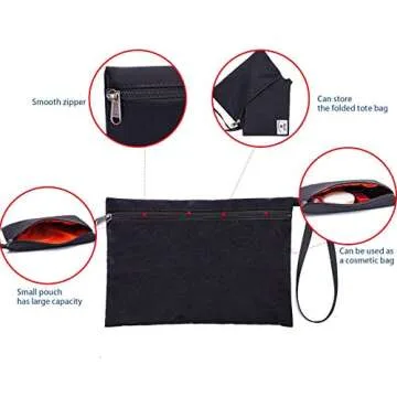 ETidy Large Capacity Foldable Tote Bag With Zipper Water-resistant Sandproof Women Beach Bag Handbag Gym Bag Travel Shopping Bag(Black)