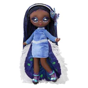 Na! Na! Na! Surprise Teens 11" Fashion Doll Queenie Plume, Soft, Poseable, Black Hair, Peacock-Inspired Outfit & Accessories, Gift for Kids, Toy for Girls & Boys Ages 5 6 7 8+ Years