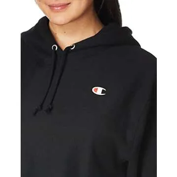 Champion womens Reverse Weave Cropped Cut-off Hoodie, Left Chest C Hooded Sweatshirt, Black-549302, X-Large US