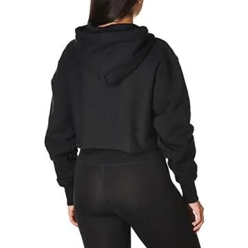 Champion womens Reverse Weave Cropped Cut-off Hoodie, Left Chest C Hooded Sweatshirt, Black-549302, X-Large US
