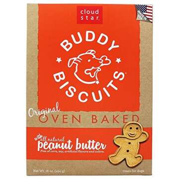 Buddy Biscuits 16 oz Box of Grain-Free Crunchy Dog Treats Made with Natural Peanut Butter