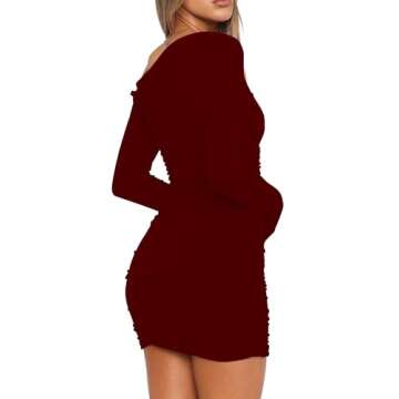 Mokoru Women's Sexy Elegant Off Shoulder Long Sleeve Ruched Bodycon Cocktail Party Mini Dresses, X-L...