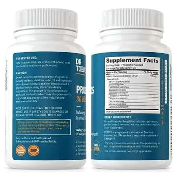 Dr. Tobias Probiotics 30 Billion, 10 Strains, 30 Billion CFU's, Targeted Release Probiotics for Women & Men, Supports Digestive Health, Shelf-Stable, Non-GMO, 30 Capsules, 30 Servings