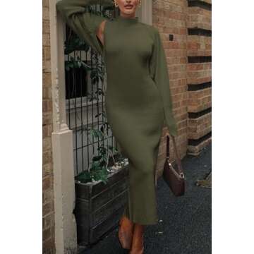 PRETTYGARDEN Womens Fall 2 Piece Outfits Bodycon Maxi Tank Pullover Sweater Dress And Long Sleeve Cropped Cardigan Knit Sets