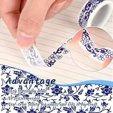 Bolsome 12 Rolls Chinoiserie Design Washi Tape Blue White Patterned Washi Tape Vintage Oriental Style Decorative Gift Wrapping Paper Tape for Scrapbooking Journals Craft Supplies