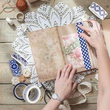 Bolsome 12 Rolls Chinoiserie Design Washi Tape Blue White Patterned Washi Tape Vintage Oriental Style Decorative Gift Wrapping Paper Tape for Scrapbooking Journals Craft Supplies