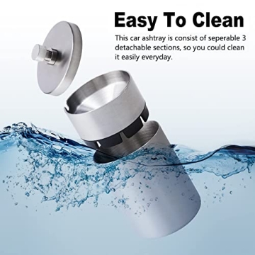 Stainless Steel Auto Ashtrays with Lid Car Ashtray Smell Proof Portable Smokeless Detachable Windproof Extinguished Butt Bucket Ash Tray for Car Cup Holder (Silver)