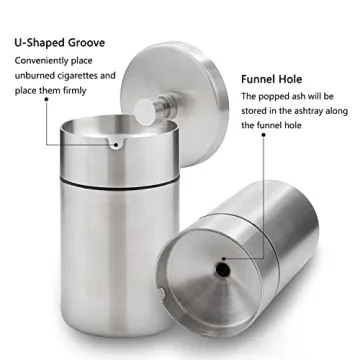 Stainless Steel Auto Ashtrays with Lid Car Ashtray Smell Proof Portable Smokeless Detachable Windproof Extinguished Butt Bucket Ash Tray for Car Cup Holder (Silver)