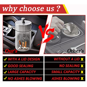 Stainless Steel Auto Ashtrays with Lid Car Ashtray Smell Proof Portable Smokeless Detachable Windproof Extinguished Butt Bucket Ash Tray for Car Cup Holder (Silver)