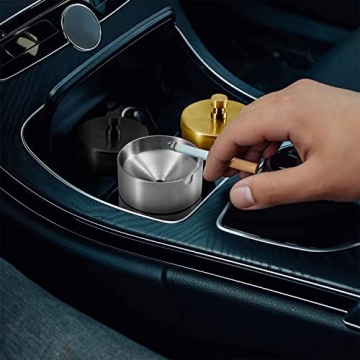 Stainless Steel Auto Ashtrays with Lid Car Ashtray Smell Proof Portable Smokeless Detachable Windproof Extinguished Butt Bucket Ash Tray for Car Cup Holder (Silver)