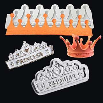 Set of 2 Princess Crown Silicone Fondant Molds 3D Crown Gumpaste Candy Mold Sugarcraft Baking Tool f...