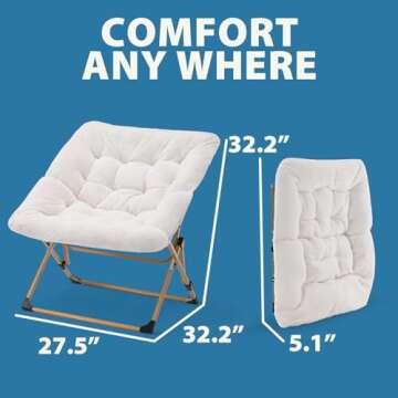 OAKHAM Comfy Chair for Adults, Soft Faux Fur Folding Lounge for Bedroom Living Room Dorm Rooms Flexi...