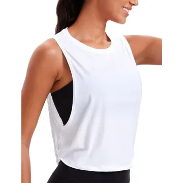 CRZ YOGA Women's Pima Cotton Workout Tank Crop Sports Shirt Sleeveless Yoga Running Tops Deep Armhol...