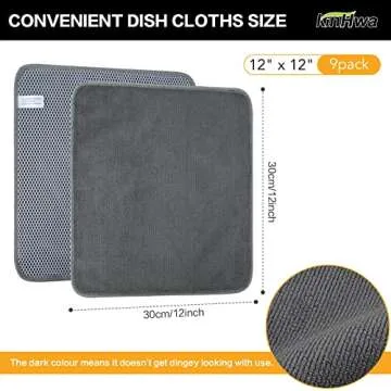 KinHwa Kitchen Washcloths for Dishes Absorbent Microfiber Dish Cloths Quick Dry Dish Rags with Poly Scour Scrub Side Ideal for Kitchen Cleaning and Housekeeping (Gray, 12inchx12inch 9 Pack)