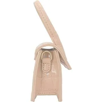 Nodeber Mini Crossbody Bag for Women Girls Synthetic Leather Flap Purse Styling Top-Handle Clutch Handbag Croco Nude