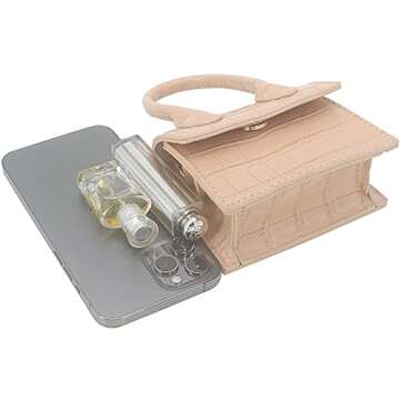 Nodeber Mini Crossbody Bag for Women Girls Synthetic Leather Flap Purse Styling Top-Handle Clutch Handbag Croco Nude