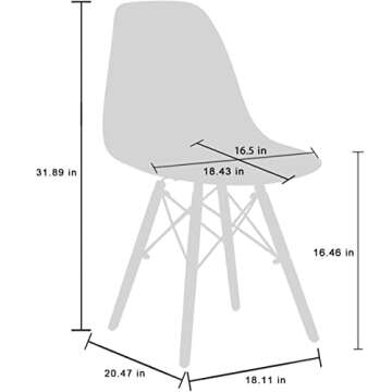 CangLong Modern Mid-Century Shell Lounge Plastic Natural Wooden Legs for Kitchen, Dining, Bedroom, Living Room Side Chairs, Set of 4, Black