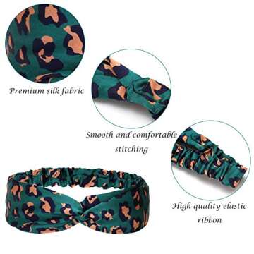 Folora 4pcs Leopard Print Twisted Criss Cross Elastic Headbands Soft Chiffon Hair Bands for Women Girls