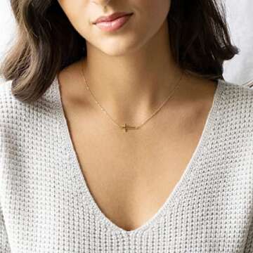VIROMY Dainty Gold Sideways Cross Necklace for Women 14K Gold Plated Simple Cross Bar Pendant Neckla...