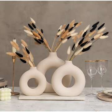 RyddeligHome White Vases for Decor Set of 3 - Boho Vases for Pampas Grass, Decor Vases, Ceramic Vase...