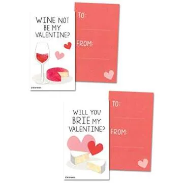 Nerdy Words Mini Wine & Cheese Charcuterie Board Valentines (Set of 24, Wallet-Sized Cards) for Valentine's Day (Set of 24)