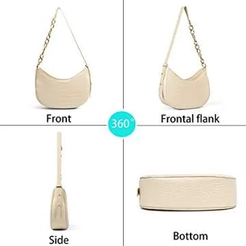 BABABA Classic Fashion Semi-circular Shoulder bag Handbags Messenger Bag, zipper Open And Close, Suitable For Women (white)